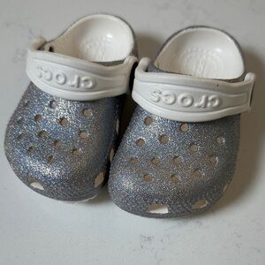 CROCS Kids Silver Glitter Clog with White Strap